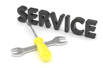 3D Illustration Wrench and screwdriver, service concept