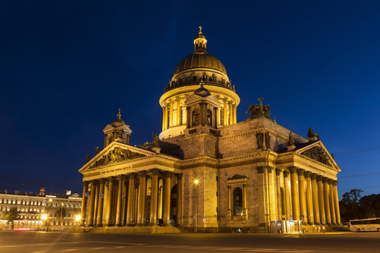St. Isaac's Cathedral in Saint-Petersburg at night, Russia.