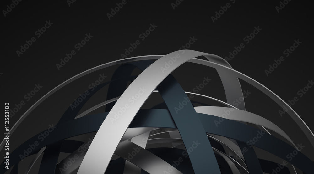 Poster abstract 3d rendering of sphere with rings in empty space. futuristic shape. surreal background.