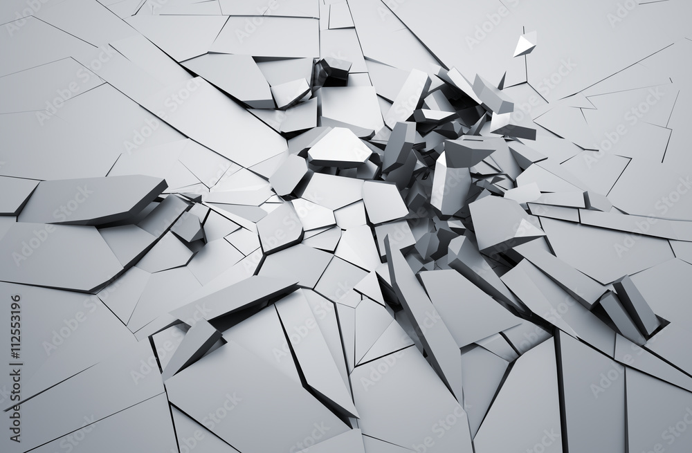 Poster abstract 3d rendering of cracked surface. background with broken shape. wall destruction. explosion 