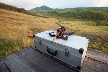 racing drone prepared for flight  - obrazy, fototapety, plakaty