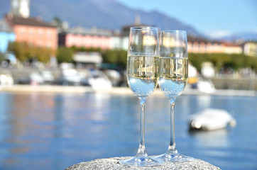 Two champagne glasses. Ascona, Switzerland