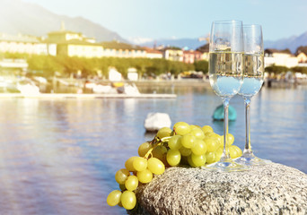 Two champagne glasses. Ascona, Switzerland