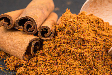 cinnamon sticks with powder.