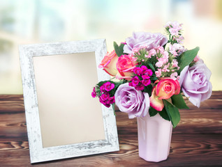 Frame and flowers bouqet holiday poster.