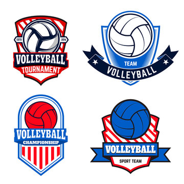Set of  volleyball labels and logos for basketball teams, tourna