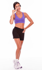 Healthy smiling brunette with head phones