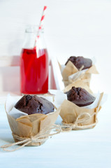Chocolate muffins and cranberry juice