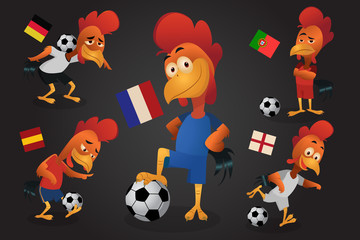 Chicken soccer mascot play football.France championship european