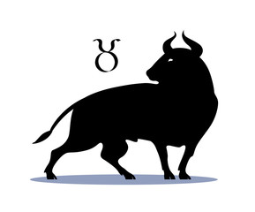 Characteristic graphic silhouette of the bull on a white background.