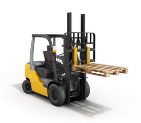 Forklift loader raised pallet isolated on white 3D render