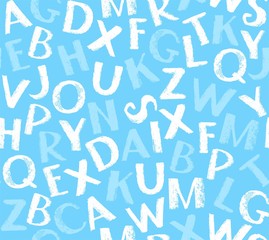 Seamless background with English letters, blue light, vector. 