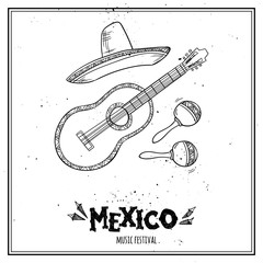 Fototapeta na wymiar Hand drawn vector illustration - Mexico. Music festival. Day of