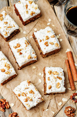 vegan walnuts carrot cake with cashew cream frosting