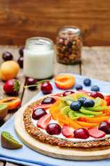 Greek yogurt granola fruit breakfast pizza