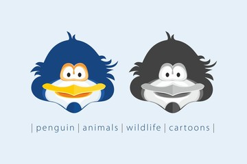 Cartoon penguin face. The smile of a kind and funny cartoon penguin give a good mood for adults and children.