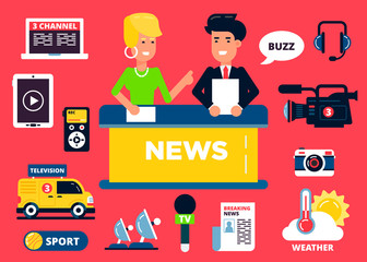 News design concept set of flat icons:
