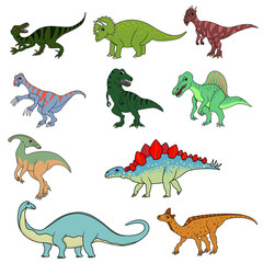 Set of ten different dinsaurs