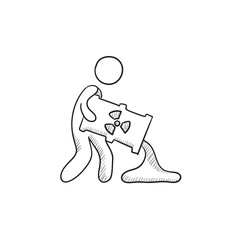 Man with oil barrel sketch icon.