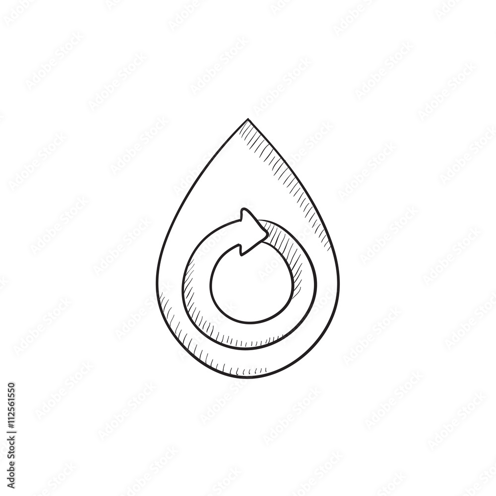 Wall mural water drop with circular arrow sketch icon