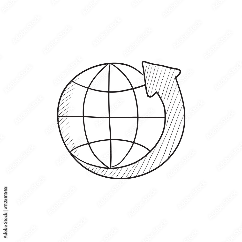 Wall mural earth and arrow around sketch icon