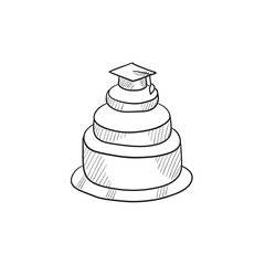 Graduation cap on top of cake sketch icon.