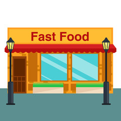Fast food shop, store front flat style. Vector illustration