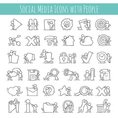 Multimedia icons set with working little people.