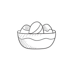 Bowl full of easter eggs sketch icon