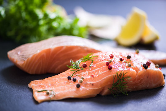 heathy cooking concept, fresh salmon