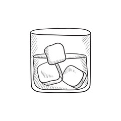 Glass of water with ice sketch icon.