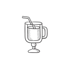 Glass with drinking straw sketch icon.