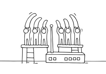Obraz premium Sketch of working little people with wifi router.