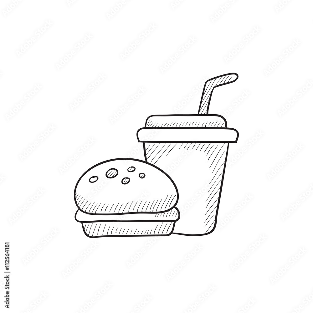 Wall mural Fast food meal sketch icon