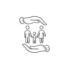 Family and hands sketch icon.