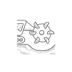 Coal machine with cutting drum sketch icon.