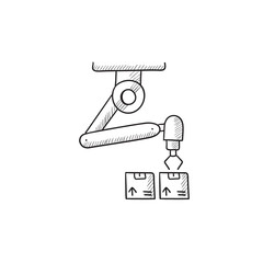 Robotic packaging sketch icon.
