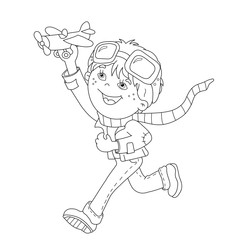 Coloring Page Outline Of cartoon boy with toy plane