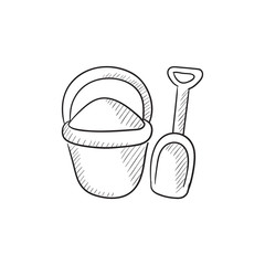 Bucket and spade for children sketch icon.