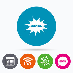 Bonus sign icon. Explosion cartoon bubble symbol