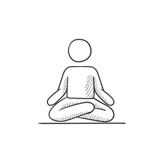 Man meditating in lotus pose sketch icon.