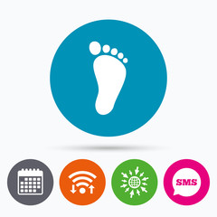 Child footprint sign icon. Barefoot .