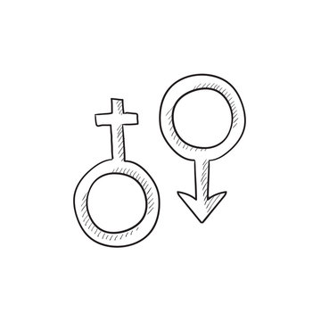 Male and female symbol sketch icon