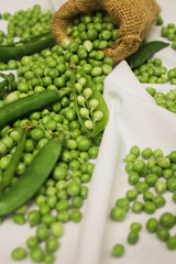 Fresh raw green beans in jute cloth