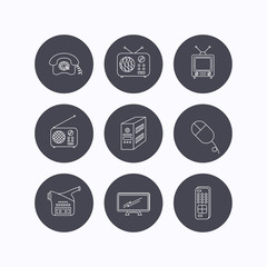 Radio, TV remote and video camera icons.