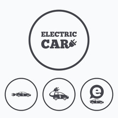 Electric car sign. Sedan and Hatchback transport