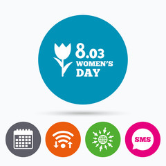 8 March Women's Day sign icon. Flower symbol.