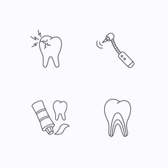 Toothpaste, dental tubules and toothache icons.