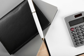 Office supply on wooden background