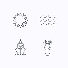 Cruise, waves and cocktail icons.